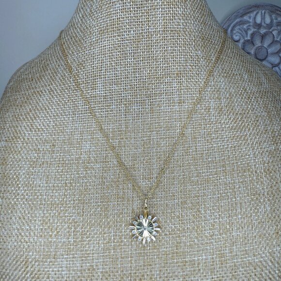 Gold-Tone Sunburst Pendant Necklace With Rhinestones 18" Chain Macys - Picture 1 of 11